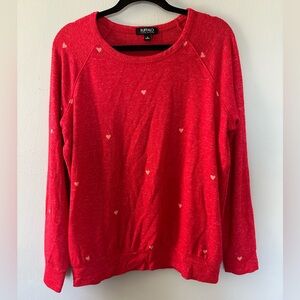 Buffalo David Bitton Vibrant Red Knit Top with Pink Hearts